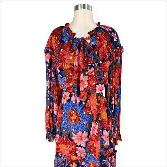 Farm Rio Navy Garden Lenzing Ecovero Viscose Midi Dress Blue Floral NWT New XL - Picture 6 of 8